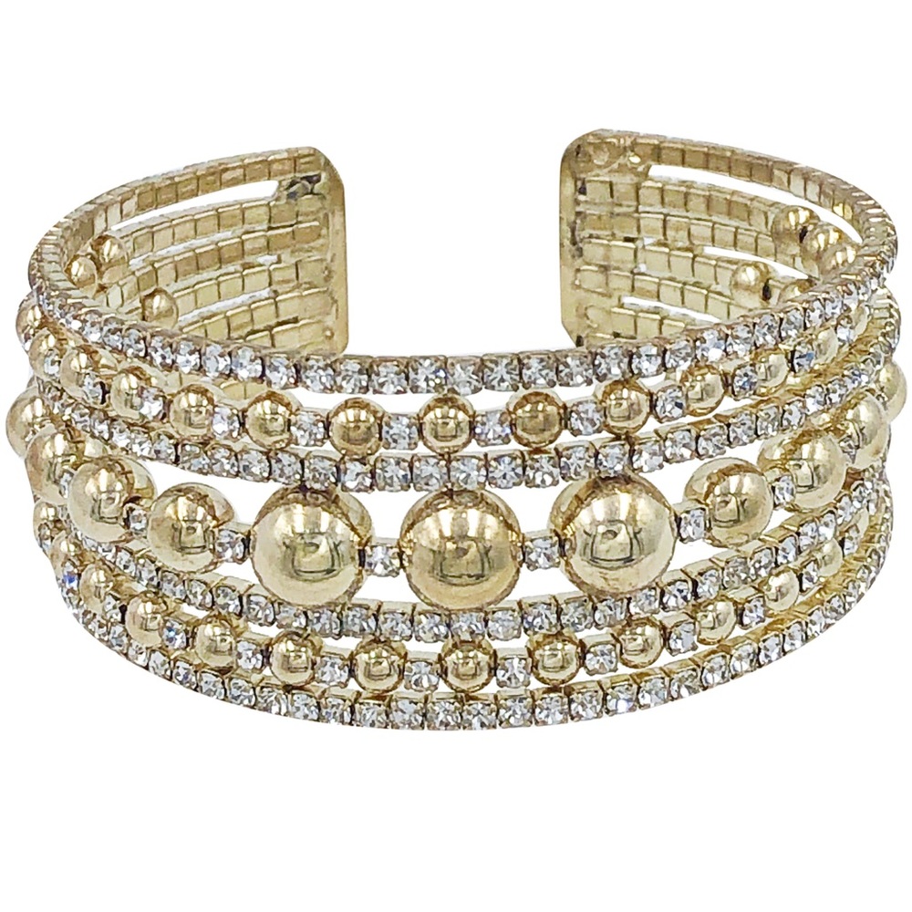7 Row Gold Rhinestone Fancy Formal Bead Cuff Bracelet